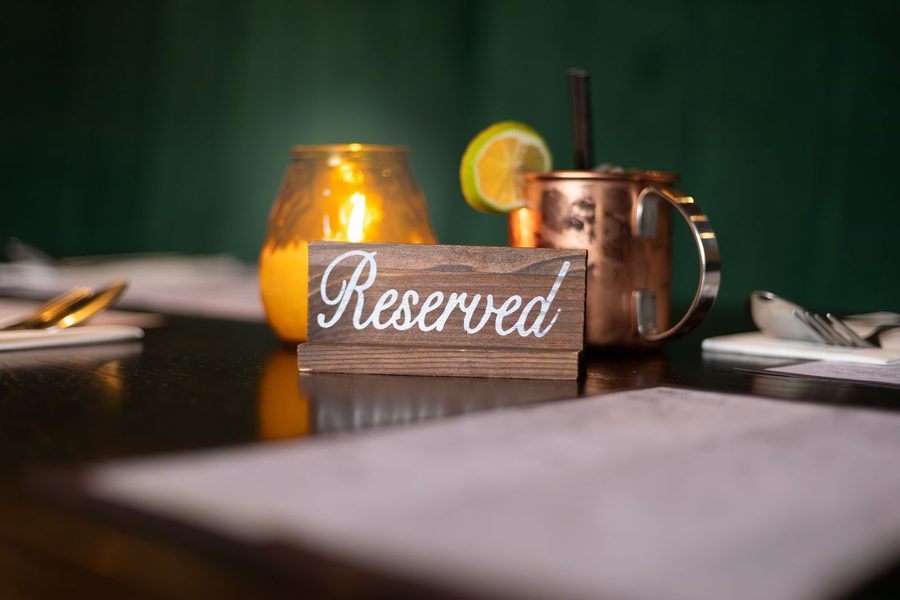 reserved sign on a restaurant table for hotel dining reservations